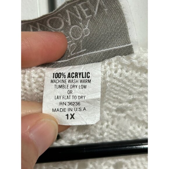 Vintage Just For Women White Crochet Button-Up Cardigan Sweater Sz 1X - Picture 7 of 10